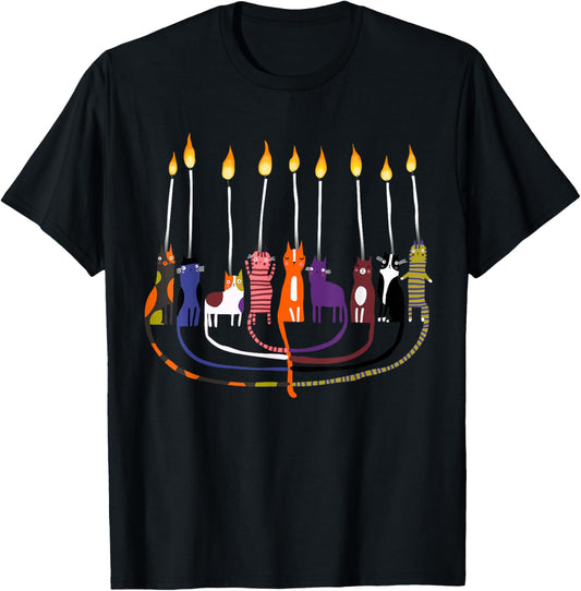 Funny Cat Menorah Hanukkah T-Shirt