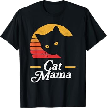 Cat Mama Vintage Eighties Style Cat Retro Distressed T-Shirt