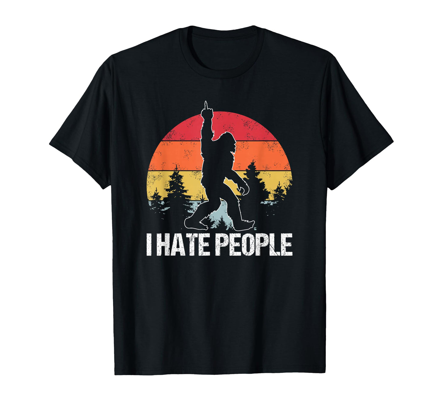 Big Foot I Hate People Middle Finger Sasquatch Retro Funny T-Shirt