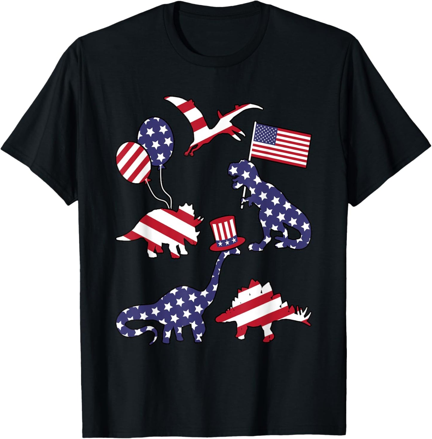 Funny 4th Of July American Flag USA Dino Dinosaur Boys Kids T-Shirt