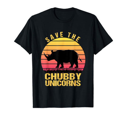 Save The Chubby Unicorns Vintage Retro Funny Rhino Animal T-Shirt