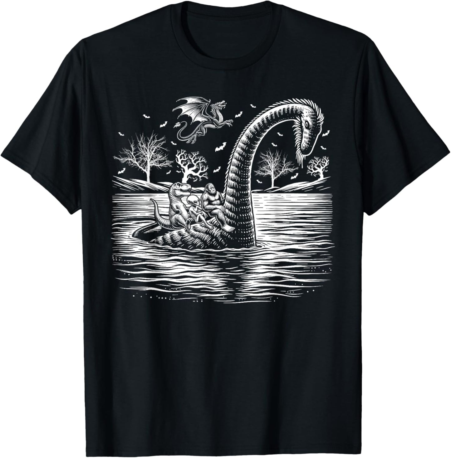 bigfoot Loch Ness monster alien Halloween men women kids T-Shirt