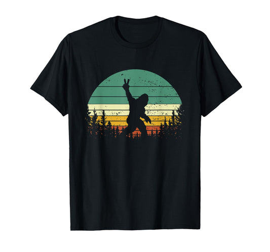 Sasquatch Peace Sign Funny Bigfoot Retro Yeti Sunset T-Shirt