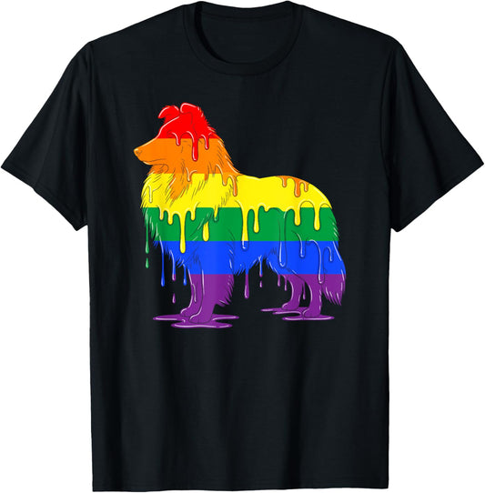 Shetland Sheepdog Rainbow Lesbian Gay Pride Womens Mens T-Shirt
