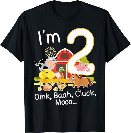 2nd Birthday 2 Year Old Farm Animal Family B-Day Famer Party T-Shirt