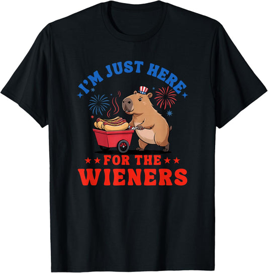 4th of July Just Here For The Wieners Capybara Funny Hot Dog T-Shirt