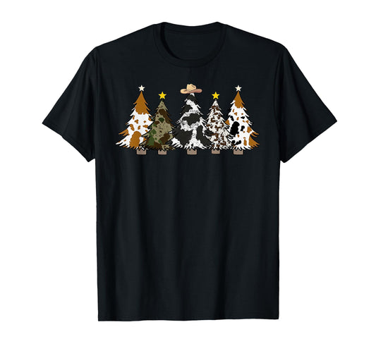 Xmas Trees Cowboy Western Merry Christmas Pajamas Holiday T-Shirt
