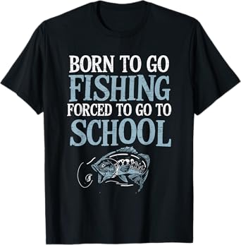 Funny Born Fishing Forced To School Fisherman Joke Boys T-Shirt
