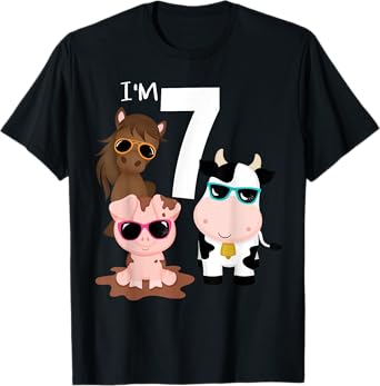 Cool Farm Animals 7th Birthday Party 7 Year Old Toddler T-Shirt