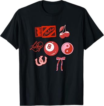 Lucky Red Cherry Horseshoe 8 Ball Girly Aesthetic T-Shirt