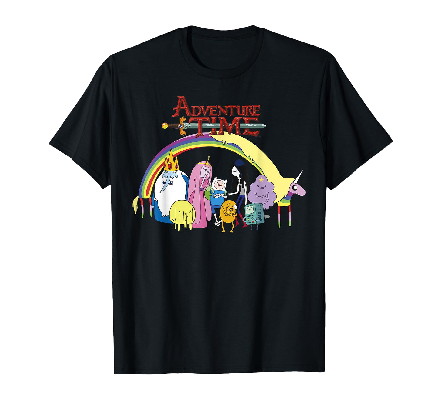Adventure Time Classic Rainbow Unicorn Group Shot T-Shirt