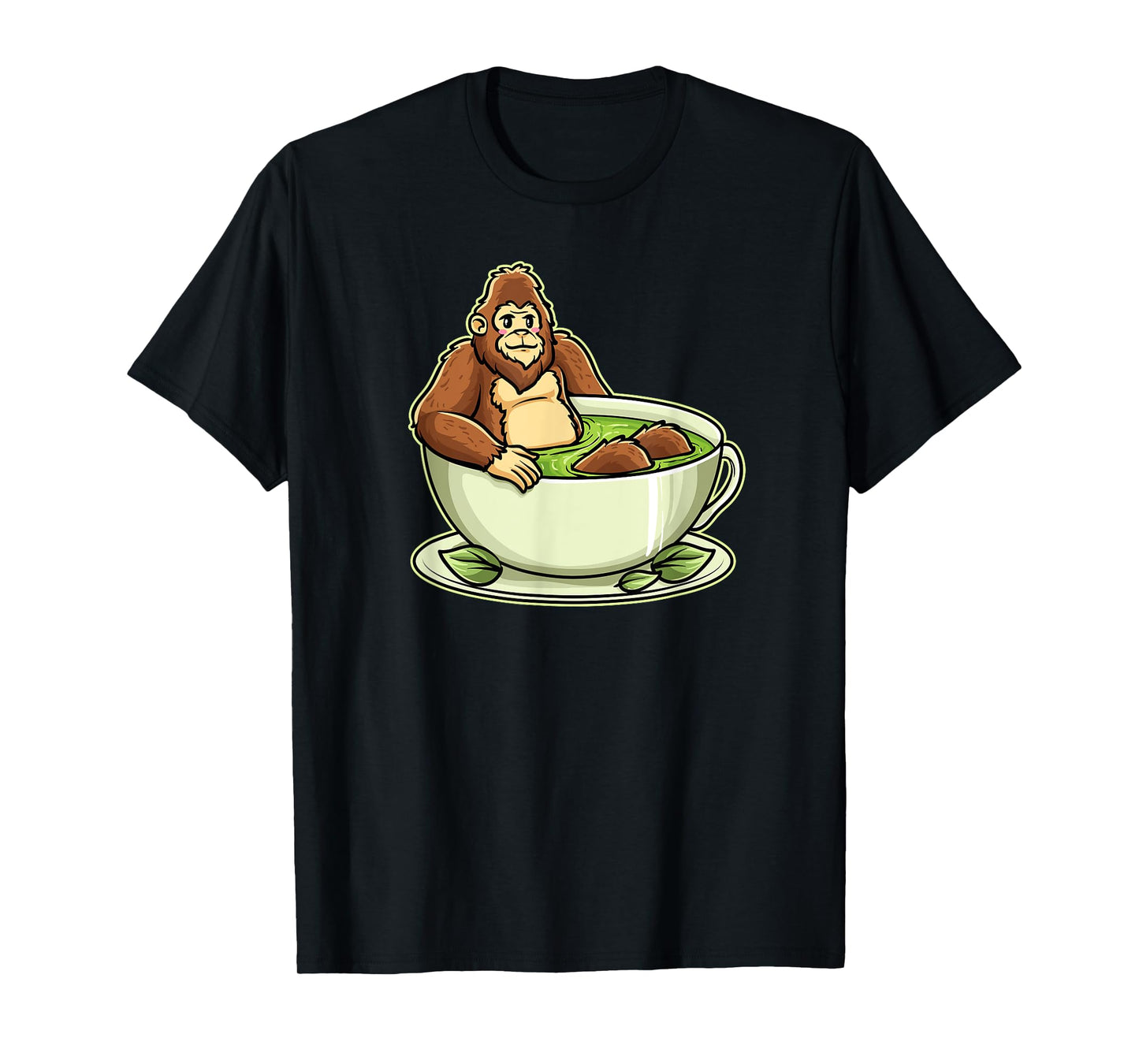 Bigfoot in Matcha Cup Funny Cryptid Tea Humor T-Shirt