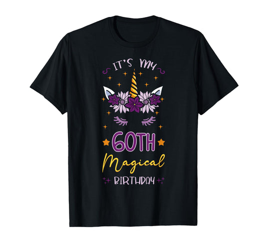 It's My 60th Magical Birthday Unicorn Floral Horn Party T-Shirt
