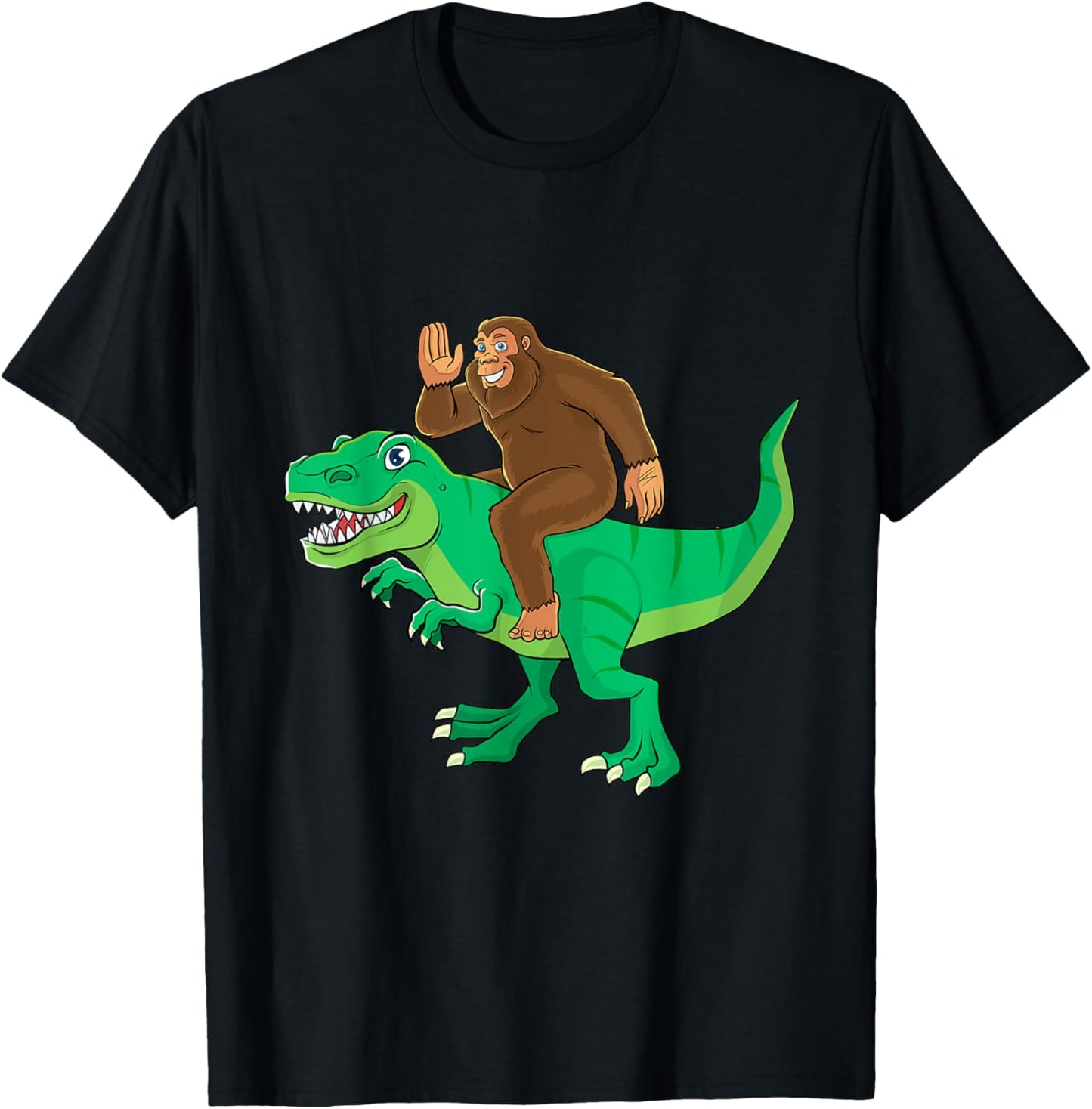 Bigfoot Riding Dinosaur T Rex Funny Men Boys Sasquatch Lover T-Shirt