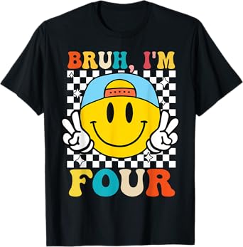 Bruh I'm Four 4 4th Birthday Groovy Boys Girls 4 Years Old T-Shirt
