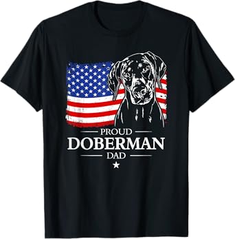 Proud Doberman Dad American Flag patriotic gift Dobie dog T-Shirt