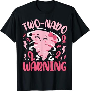 Two-nado Warning 2nd Birthday Pink Tornado Birthday T-Shirt