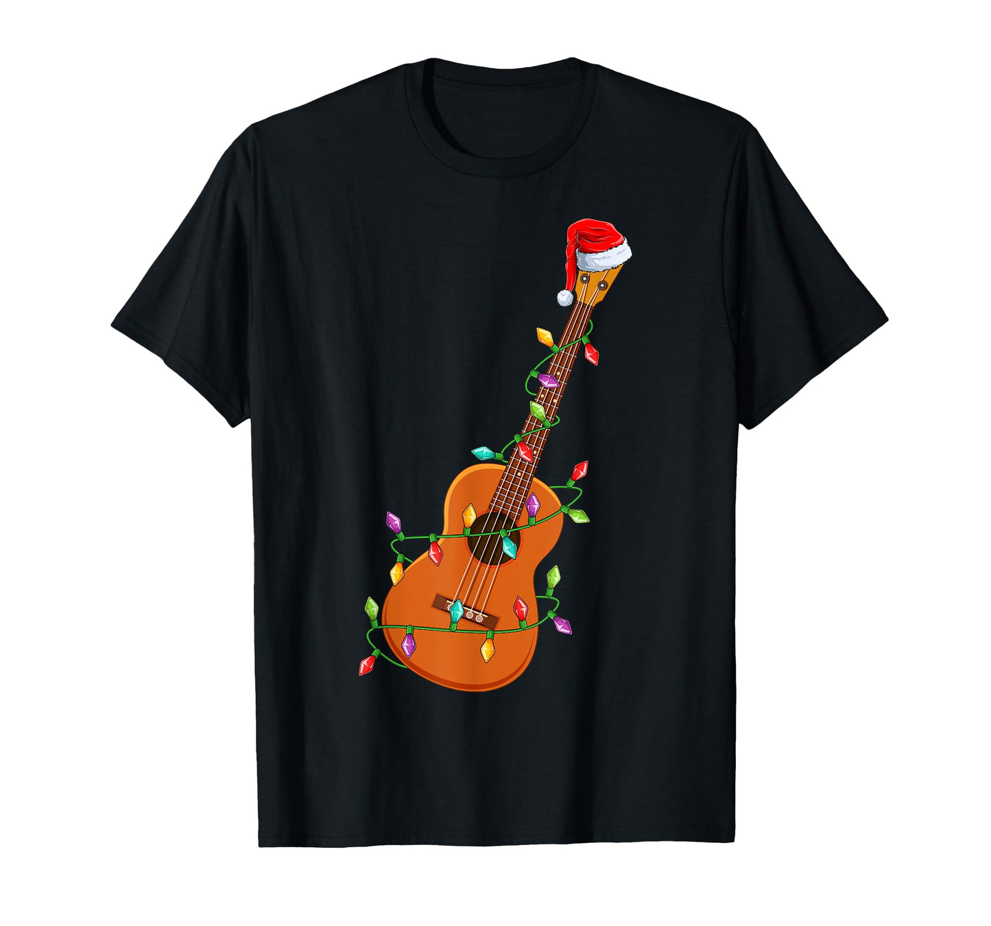 Xmas Lights Santa Hat Musical Ukulele Guitar Christmas T-Shirt