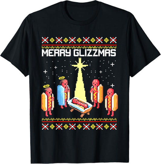 Merry Glizzmas Tacky Funny Merry Christmas Hotdogs T-Shirt