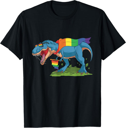 Dinosaur Rainbow Flag Lesbian Ally Gay - Pride LGBT T-Rex T-Shirt
