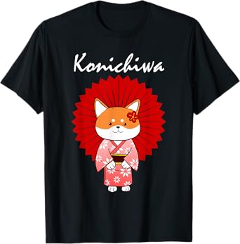 Funny Shiba Inu Uni Dog Konichiwa Kimono Flower Dress T-Shirt for Men Women Girls Kids