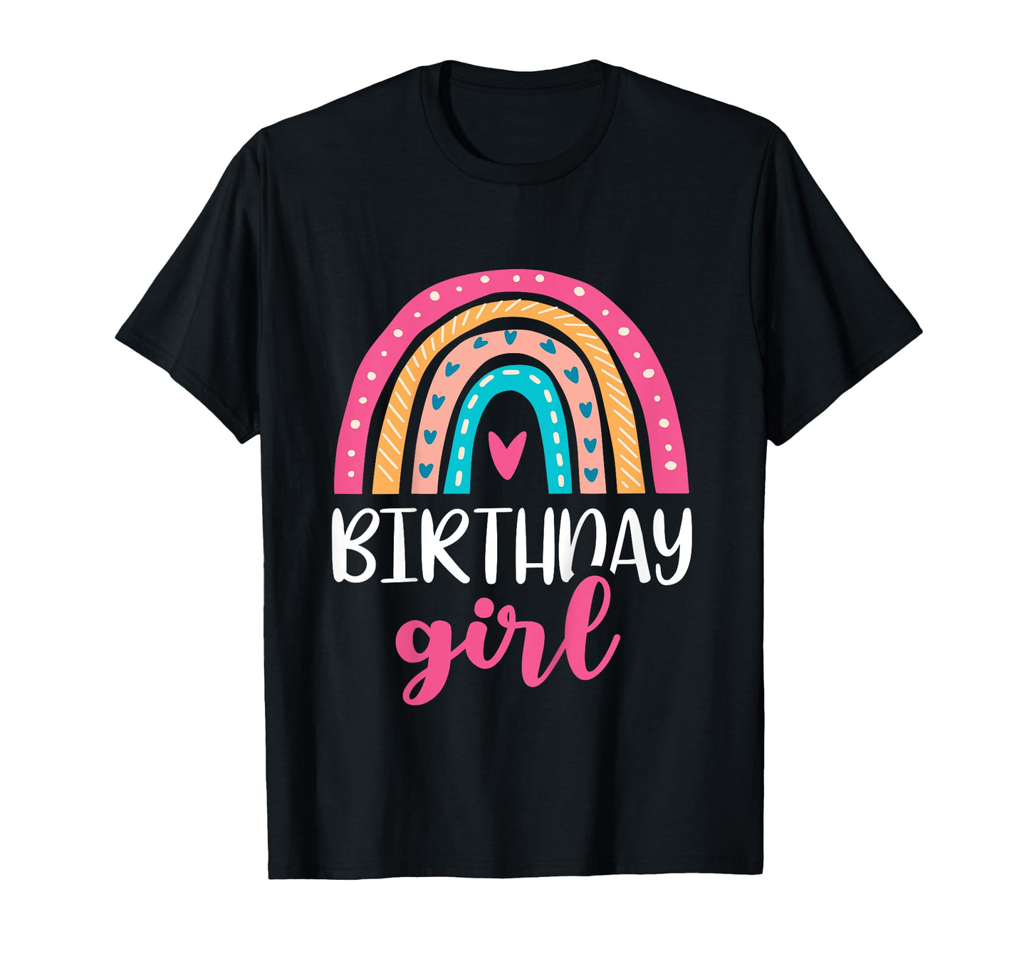 Girl's Birthday Boho Rainbow Birthday Retro Throwback Pink T-Shirt