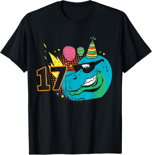17th Birthday Boy Girl 17 Years Old Dinosaur Kids Gift T-Shirt