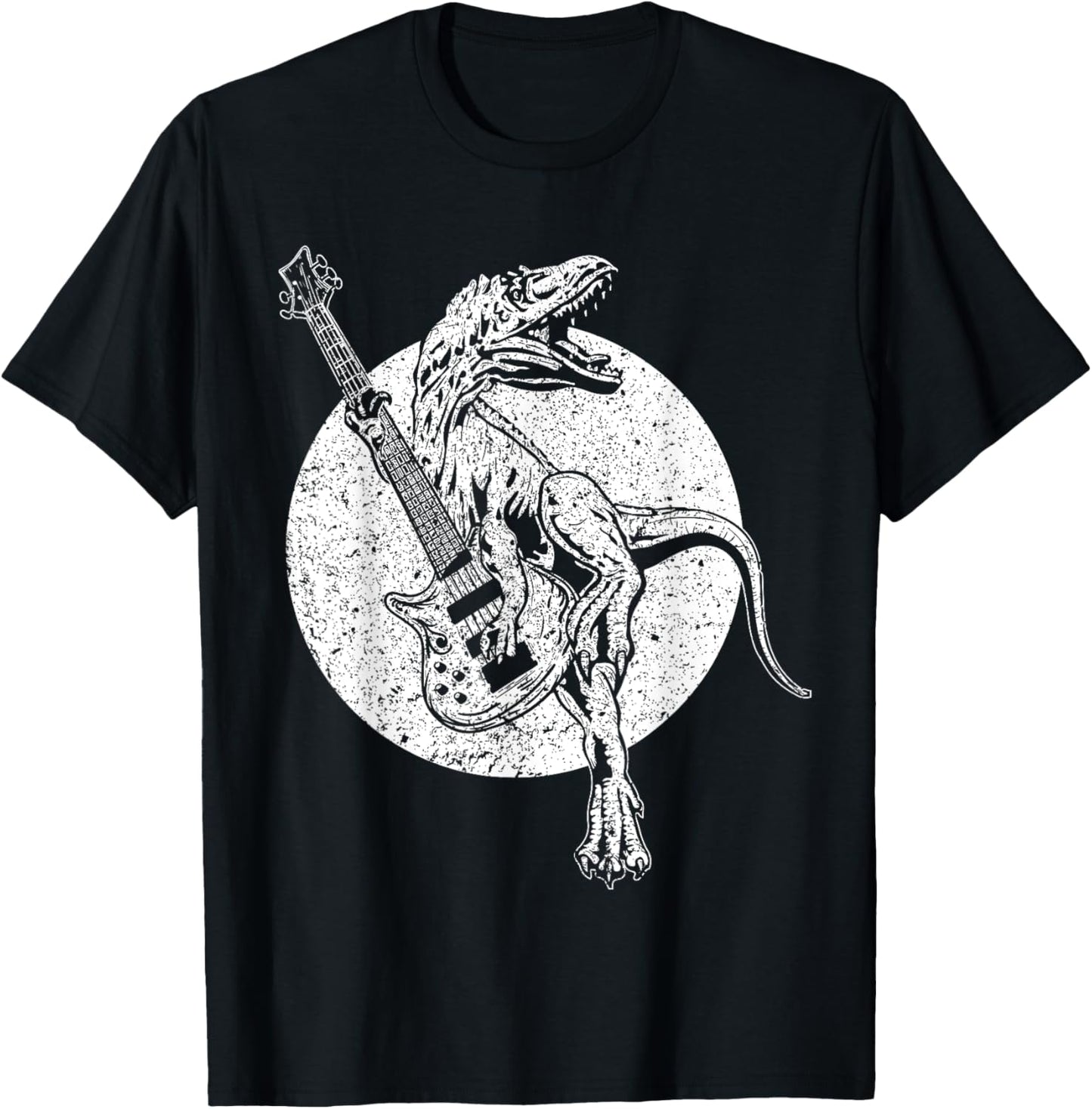 Dinosaur Playing Guitar Acoustic Electric Guitarist 80s 90s T-Shirt