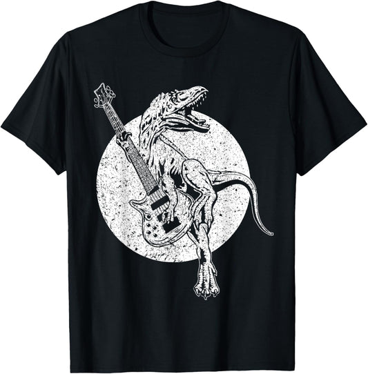 Dinosaur Playing Guitar Acoustic Electric Guitarist 80s 90s T-Shirt