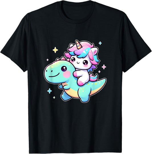Adorable Kawaii Unicorn Rides Dinosaur T-Shirt