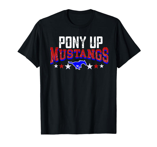 Pony Up Mustangs School Spirit Red Blue Teacher Mustang T-Shirt
