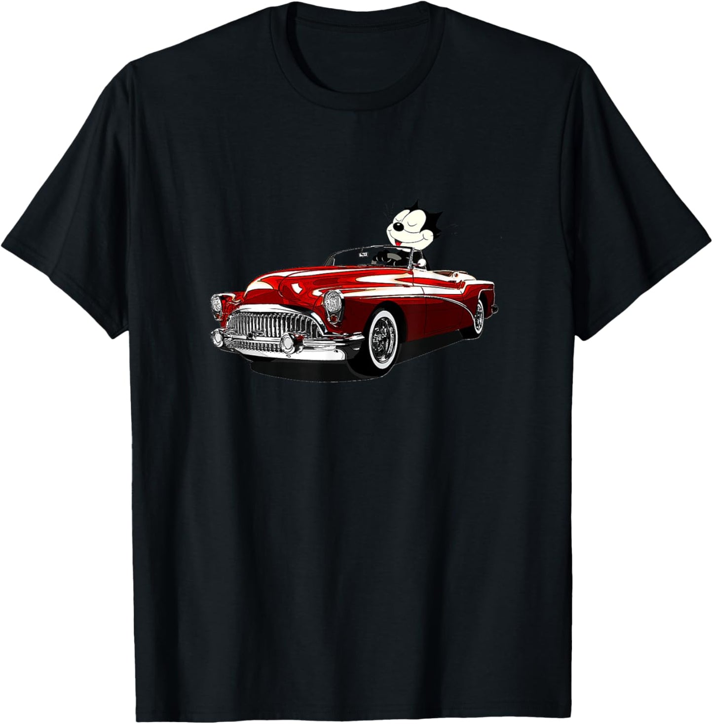 Felix Old-Skool Cat Drives Retro Red Lowrider Convertible T-Shirt