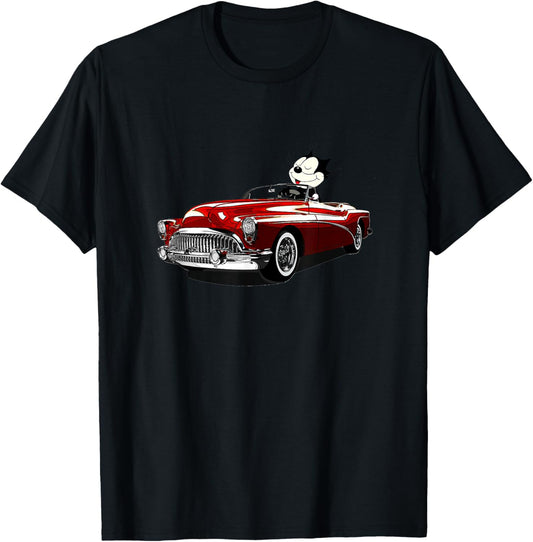 Felix Old-Skool Cat Drives Retro Red Lowrider Convertible T-Shirt