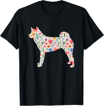 Akita watercolor flowers design T-Shirt