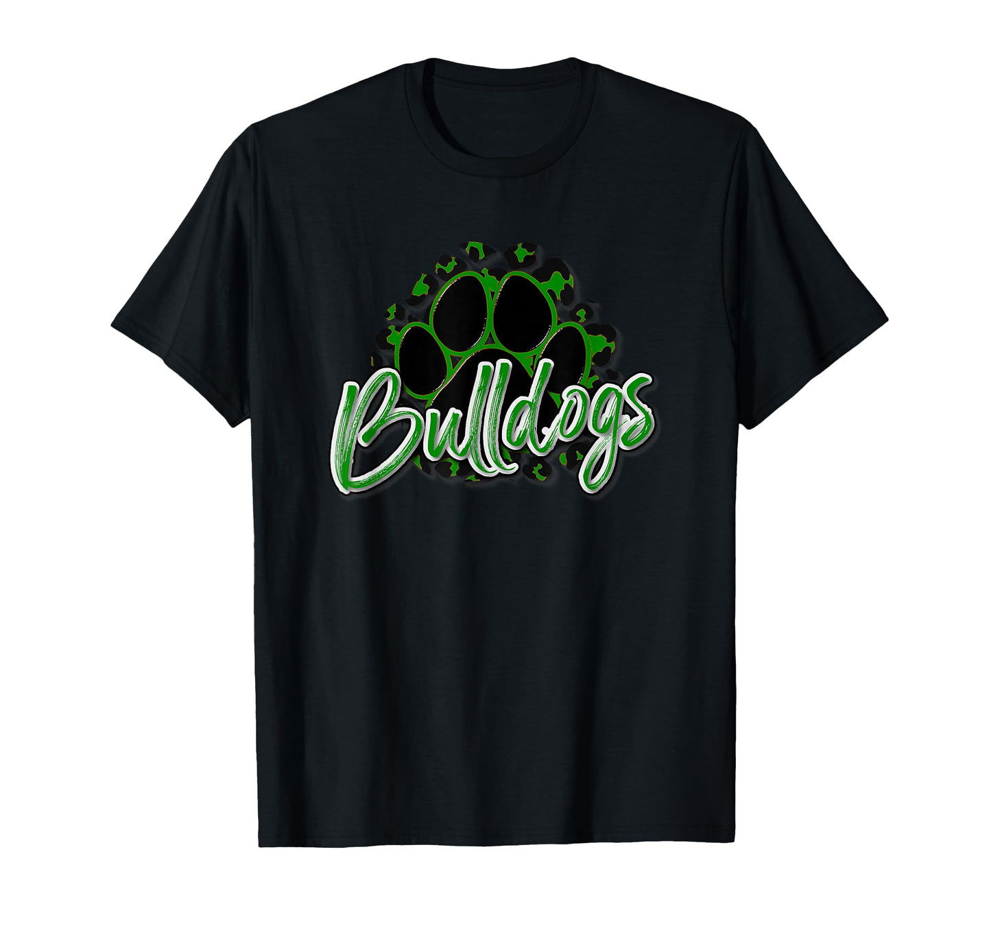 Bulldogs Green Black Cheetah School Sports Fan Team Spirit T-Shirt