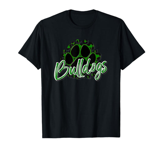 Bulldogs Green Black Cheetah School Sports Fan Team Spirit T-Shirt