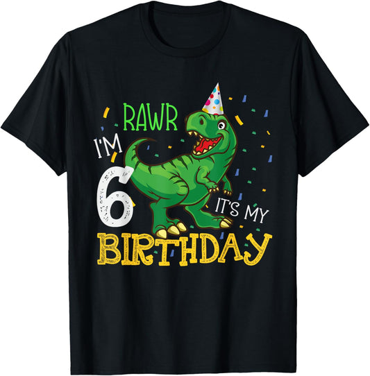 Dinosaur Birthday 6 Years Old Boy & Girl Funny Quote Graphic T-Shirt