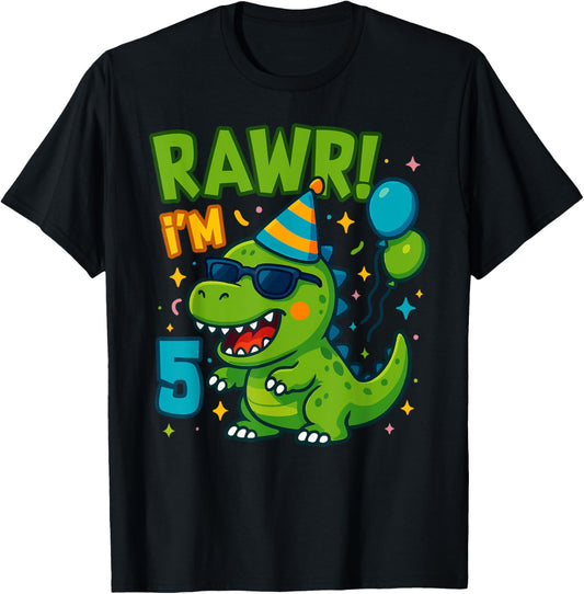 Rawr I'm 5 Fifth Birthday Party Cute Kawaii T Rex Boys Kid T-Shirt