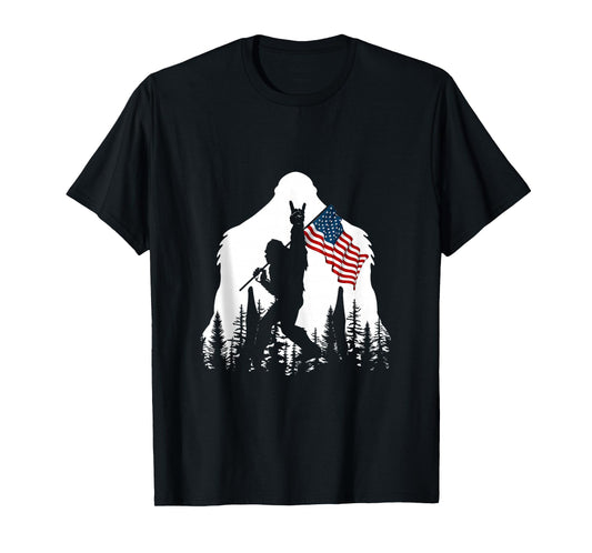 Bigfoot Rock On Hold American Flag Sasquatch Believers Tank Top