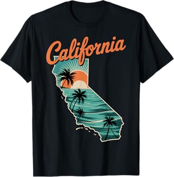 California coast palm tree retro ocean sunset beach vibe T-Shirt