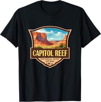 Capitol Reef National Park Illustration Retro Badge T-Shirt