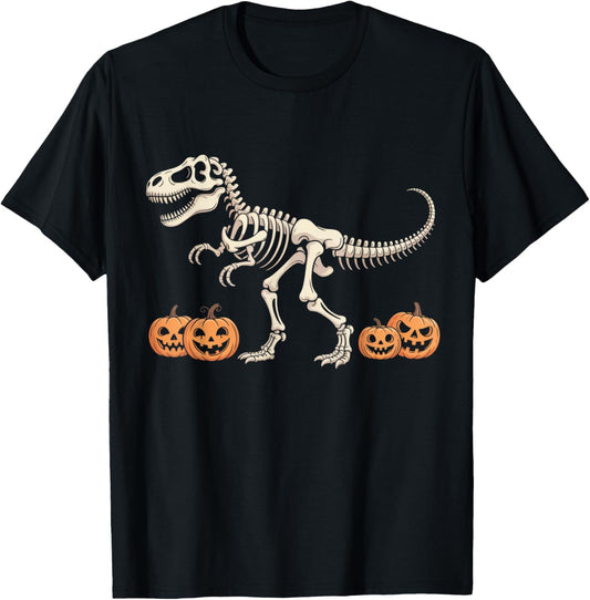 Skeleton Dinosaur Trex Dino Pumpkins Moon Boys Halloween Men T-Shirt