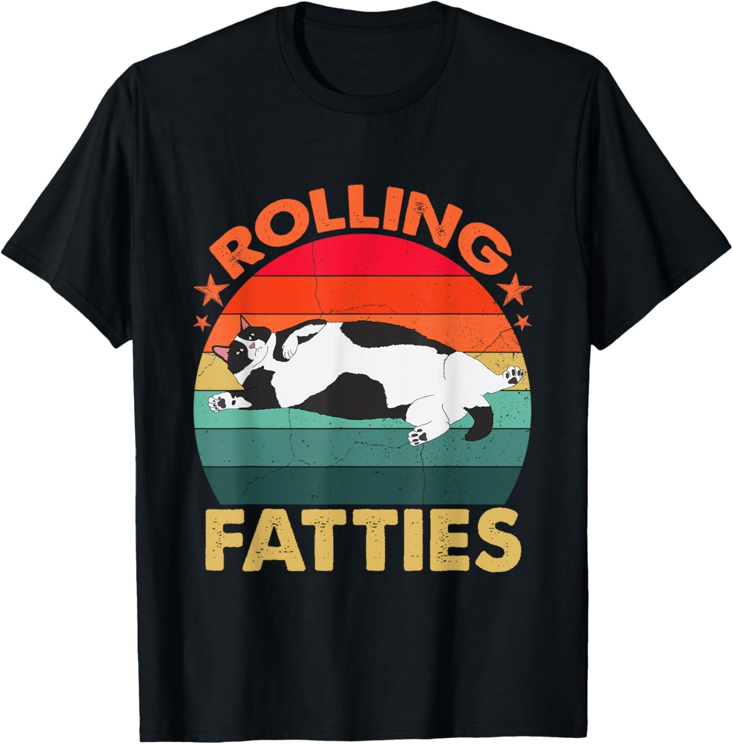Retro Fat Kitten Tee Funny Cat Rolling Fatties T-Shirt