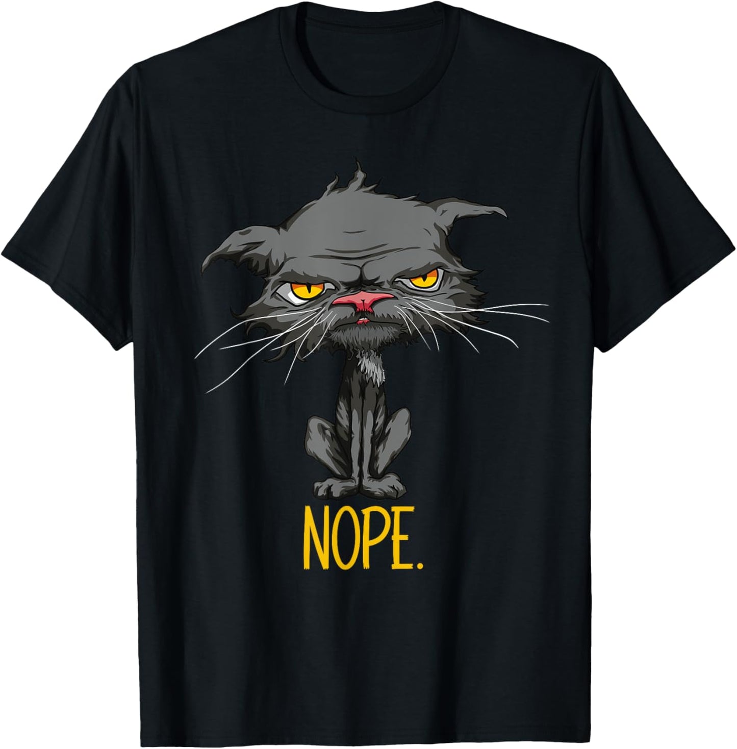 Nope Cat Funny Bored Cat Yellow Eyes Angry Grey Cat Lovers T-Shirt