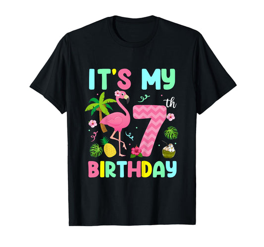 It's My 7th Birthday Flamingo Shirt Hawaii 7 Yrs Old Girl T-Shirt