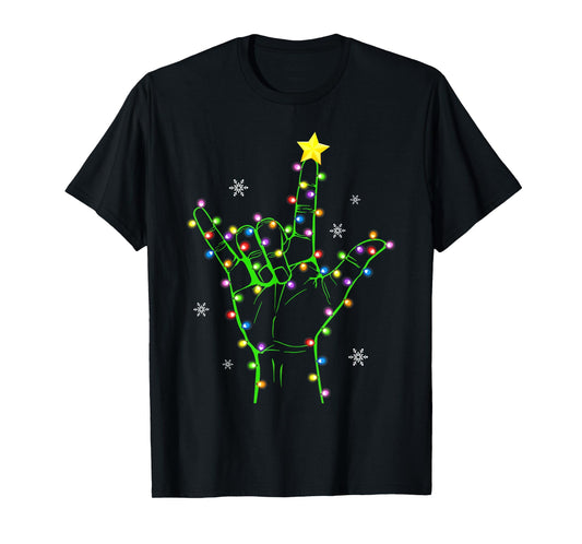 ASL Christmas Christmas Tree Lights American Sign Language T-Shirt