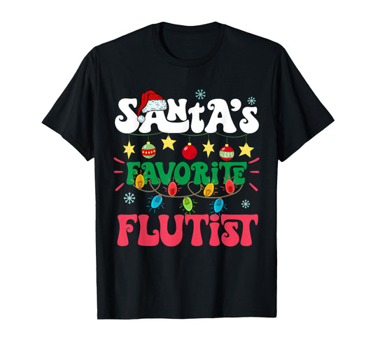 Santa's Favorite Flutist Santa Hat Flute Light Christmas T-Shirt