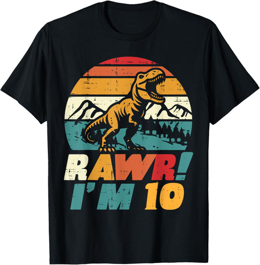 10th Birthday Dinosaur Rawr Im 10 Retro Bday Trex Boys Kids T-Shirt
