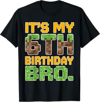 Funny Birthday Boy It's My 6th Birthday Video Game Pixel T-Shirt
