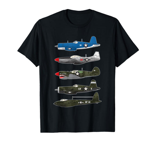 American Planes WW2 Warbirds P51 Mustang B-17 Fortress Gift T-Shirt